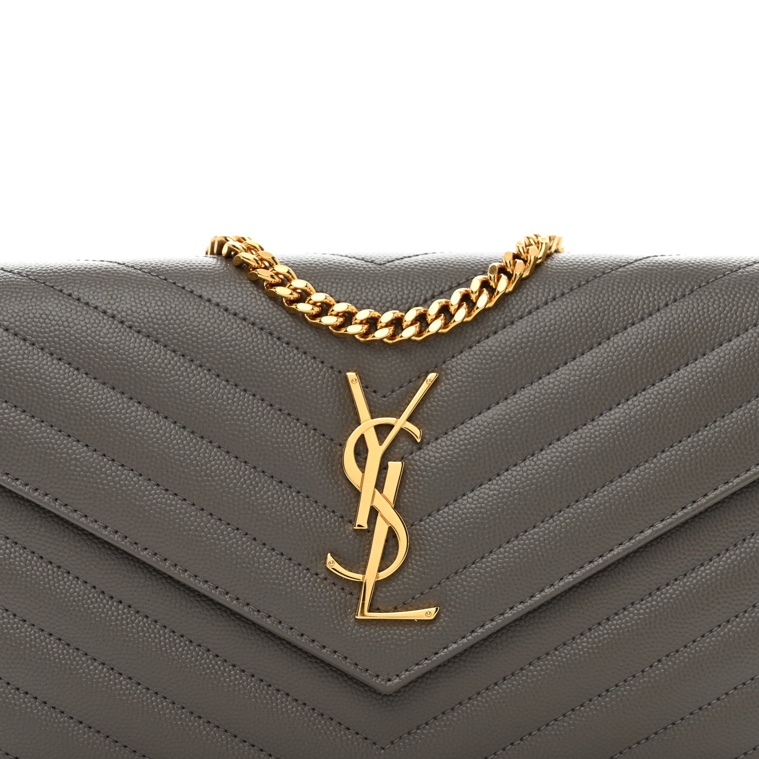 Saint Laurent Grain De Poudre Matelasse Chevron Monogram Chain Wallet Fog 5 of 10