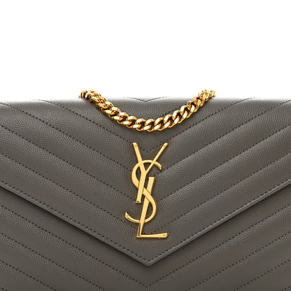 Saint Laurent Grain De Poudre Matelasse Chevron Monogram Chain Wallet Fog 5 of 10