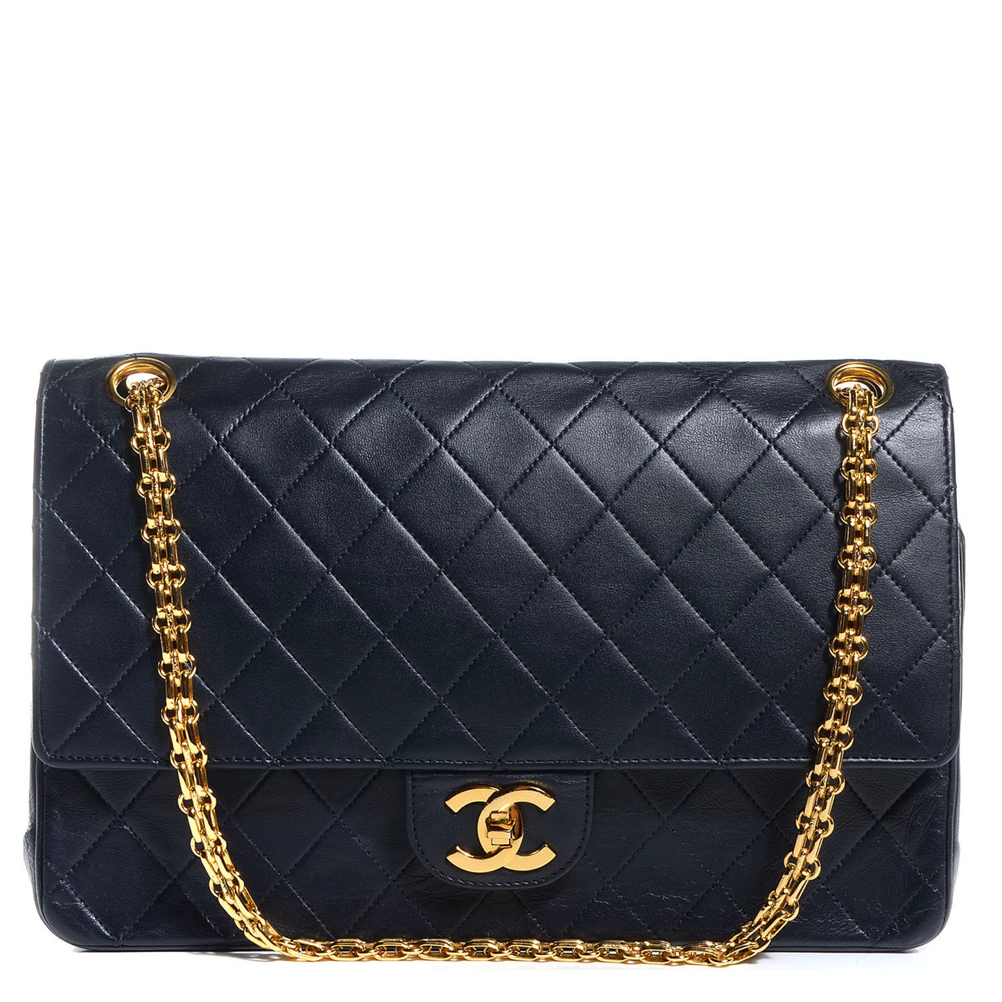 Lambskin Quilted Medium Double Flap w Bijoux Chain Navy