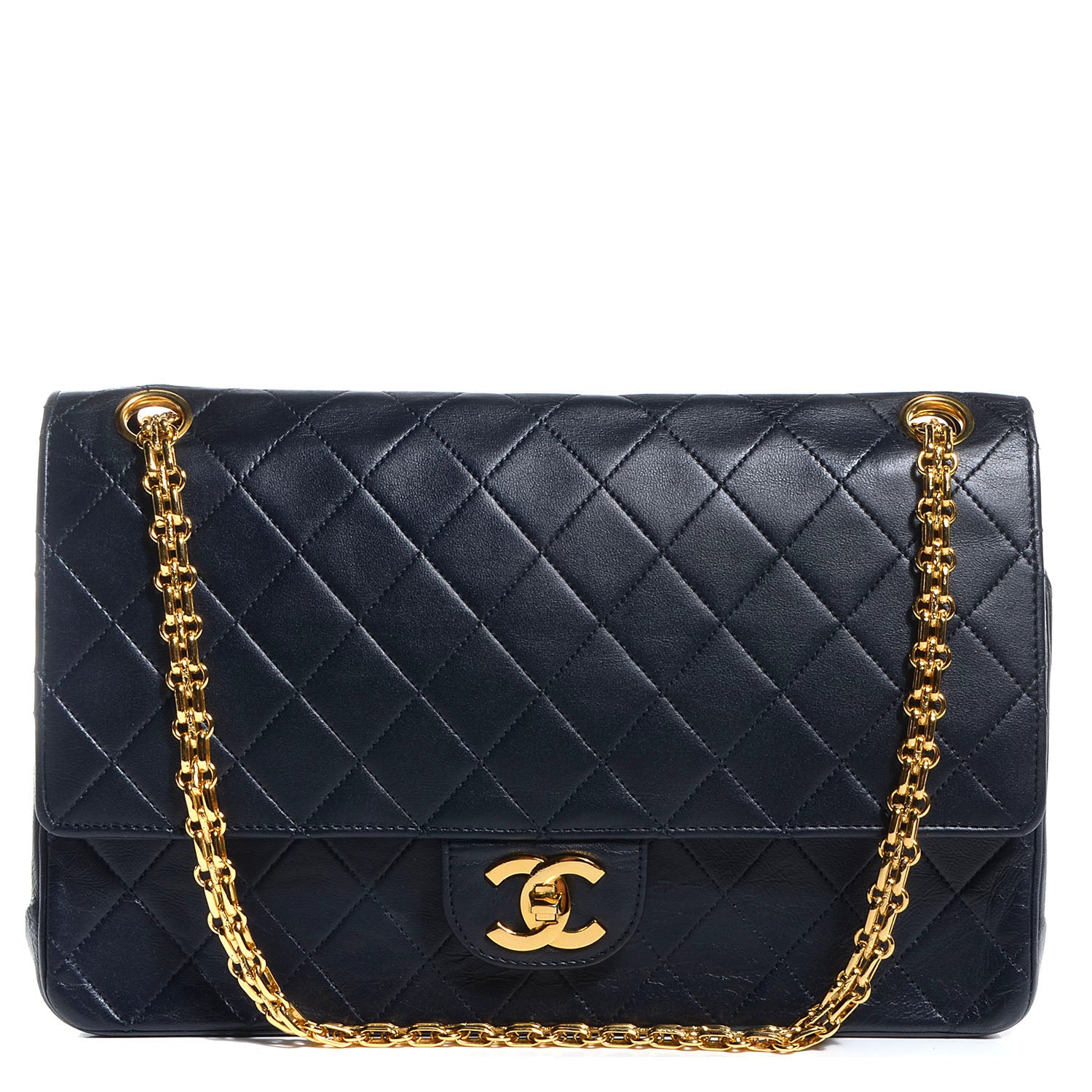 Chanel Lambskin Quilted Medium Double Flap w Bijoux Chain Navy 1 of 7