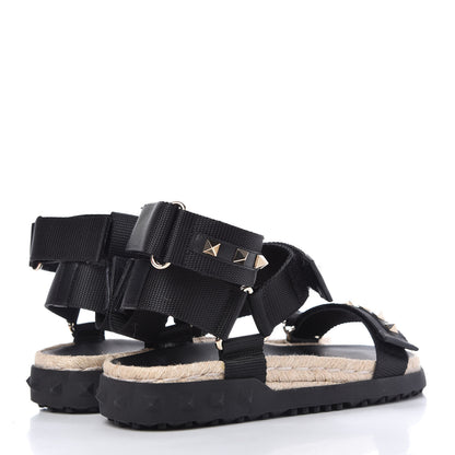 Valentino Garavani Nylon Rockstud Velcro Espadrille Sandals 39 Black 4 of 9