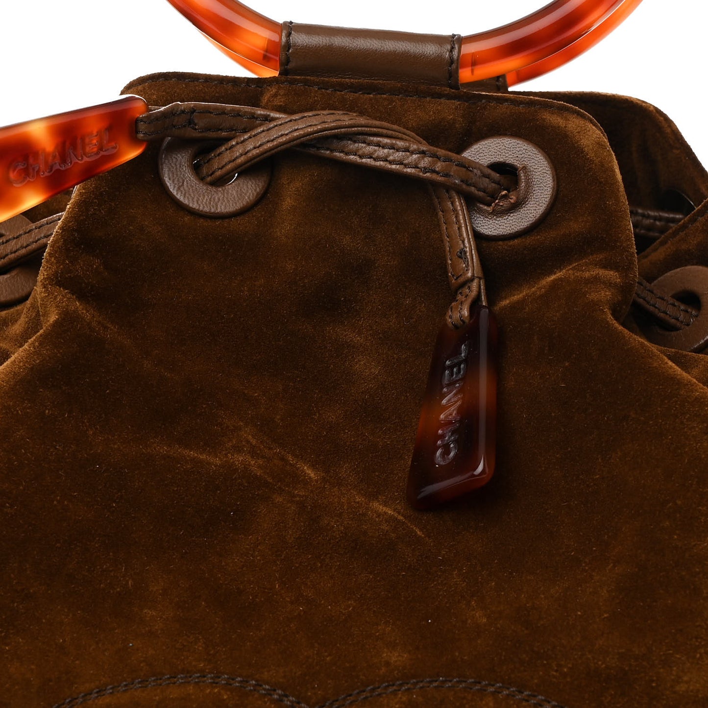 Suede Tortoise CC Drawstring Tote Brown