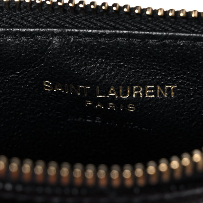 Saint Laurent Grain De Poudre Matelasse Chevron Monogram Fragments Zippered Card Case Black 6 of 9