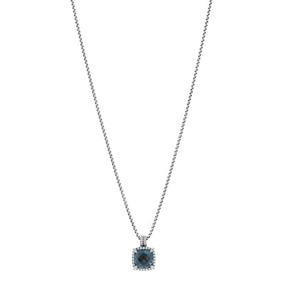 David Yurman Sterling Silver Diamond Blue Topaz 9mm Chatelaine Pave Bezel Pendant Necklace 1 of 6