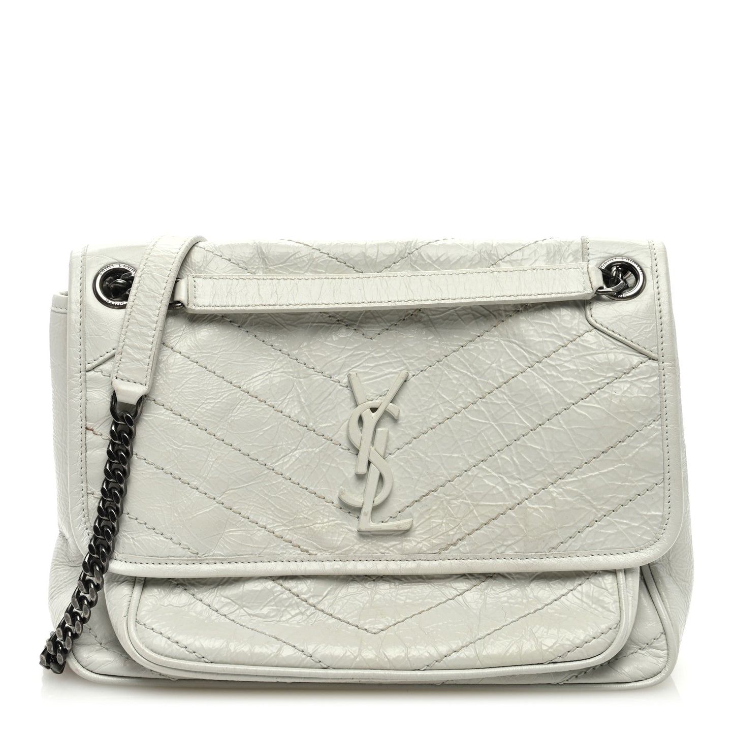 Crinkled Calfskin Matelasse Monogram Medium Niki Chain Satchel Dirty White