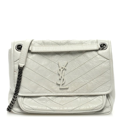 Saint Laurent Crinkled Calfskin Matelasse Monogram Medium Niki Chain Satchel Dirty White 1 of 8