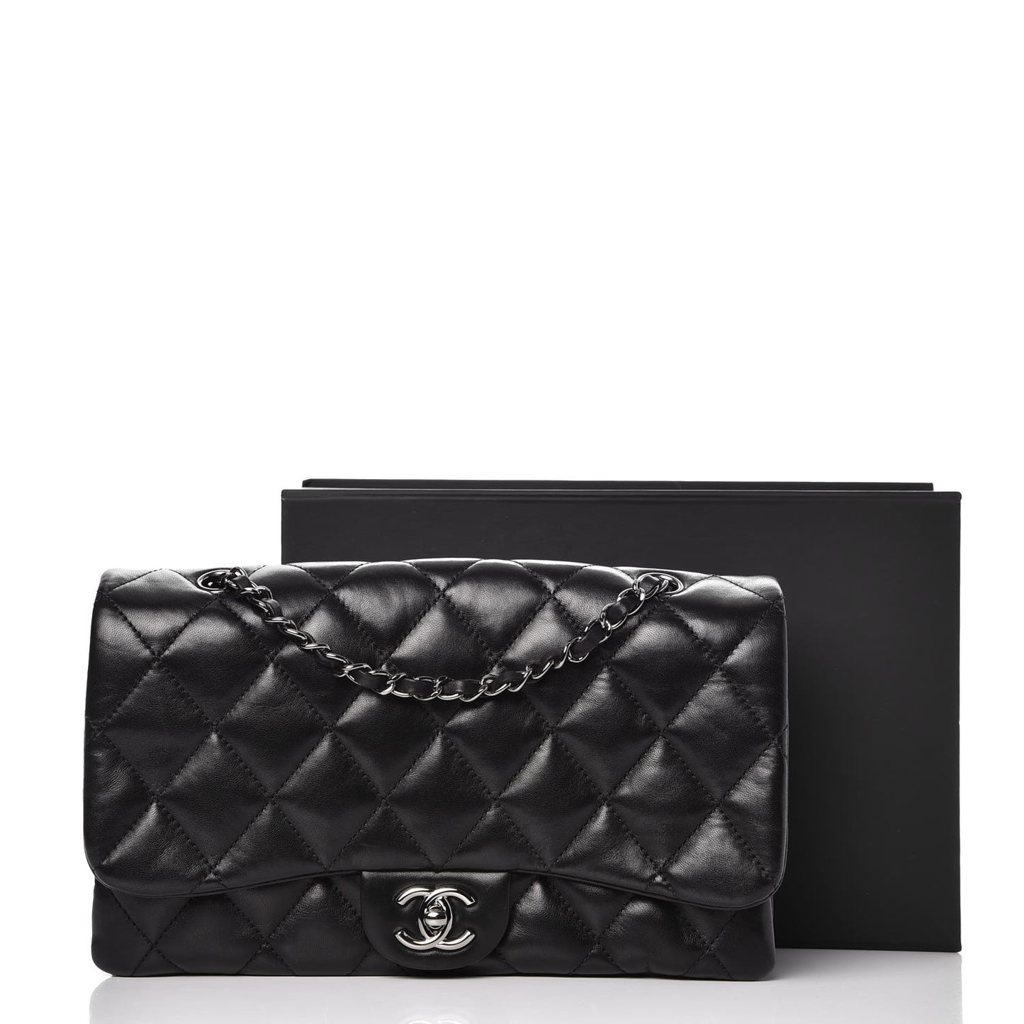 Lambskin Quilted Large 3 Flap Black