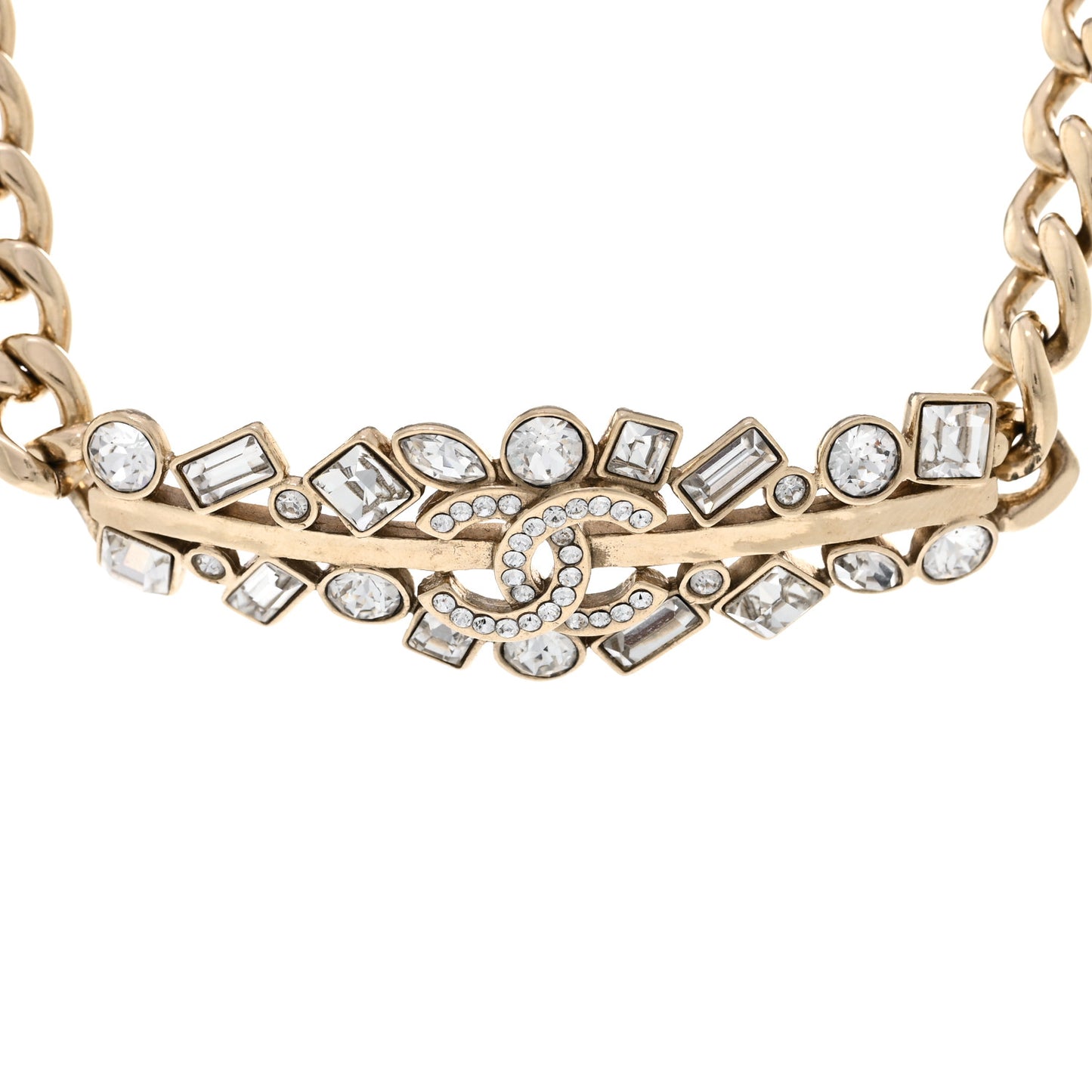 Crystal CC Link Choker Necklace Gold