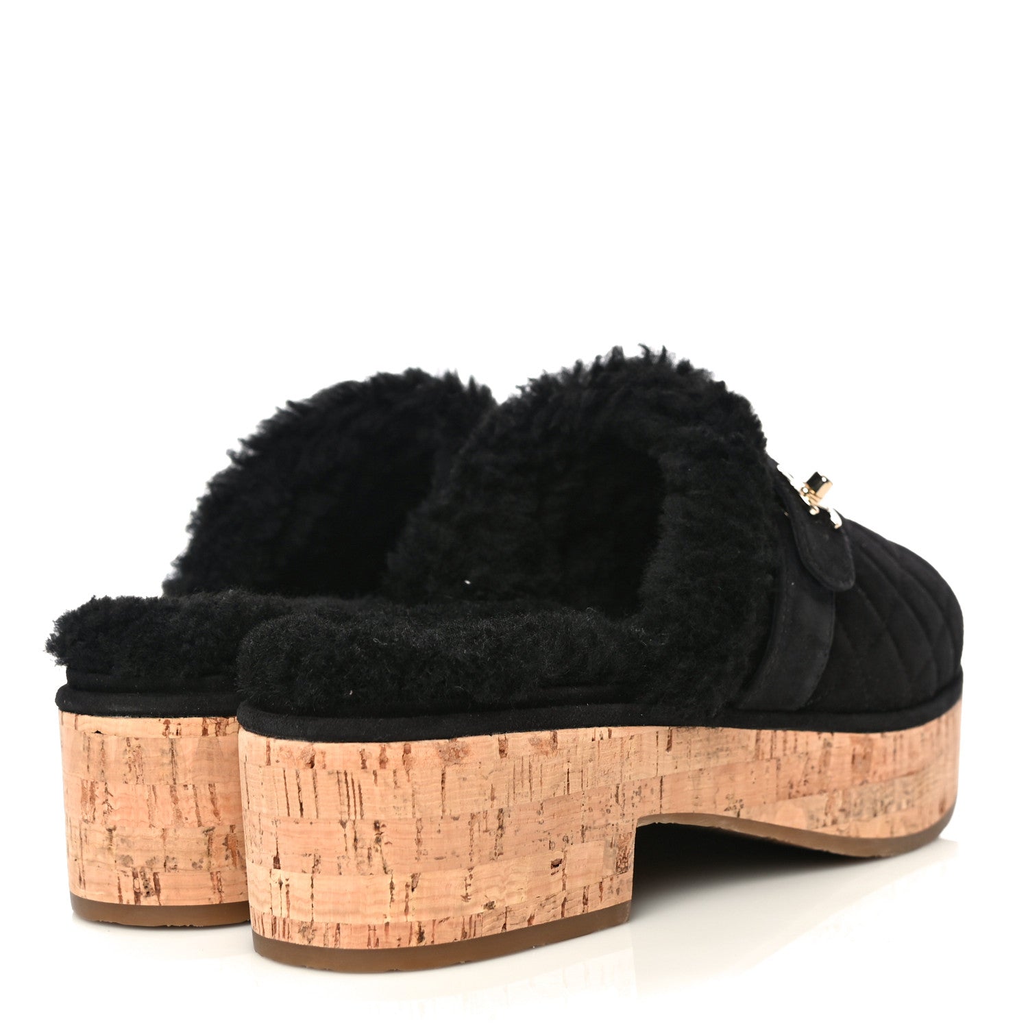 Chanel Suede Calfskin Shearling Turn Lock Clogs 39 Black 10 of 19