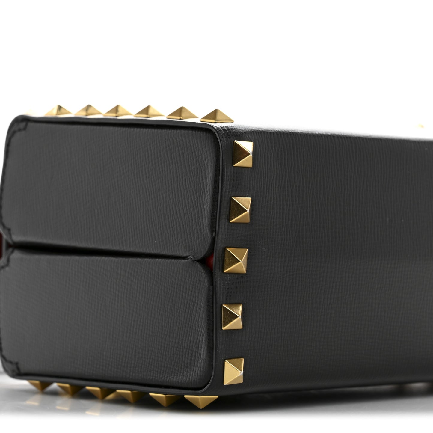 Grainy Calfskin Rockstud Alcove Box Top-Handle Bag Black