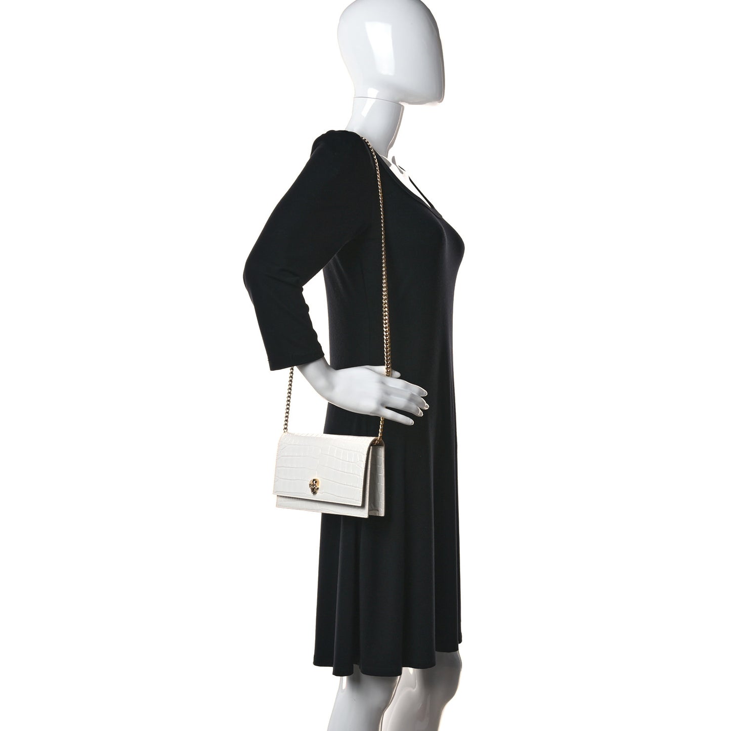 Calfskin Crocodile Embossed Skull Mini Crossbody Bag White