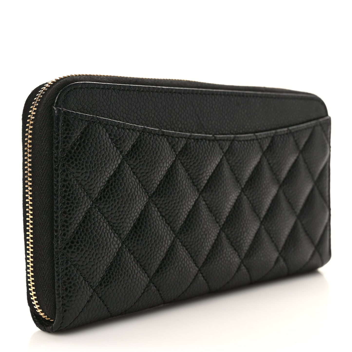 Caviar Quilted Large Gusset Zip Around Wallet Black