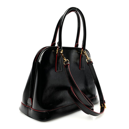 Prada Saffiano Vernice Small Promenade Tote Black Rosso 3 of 13