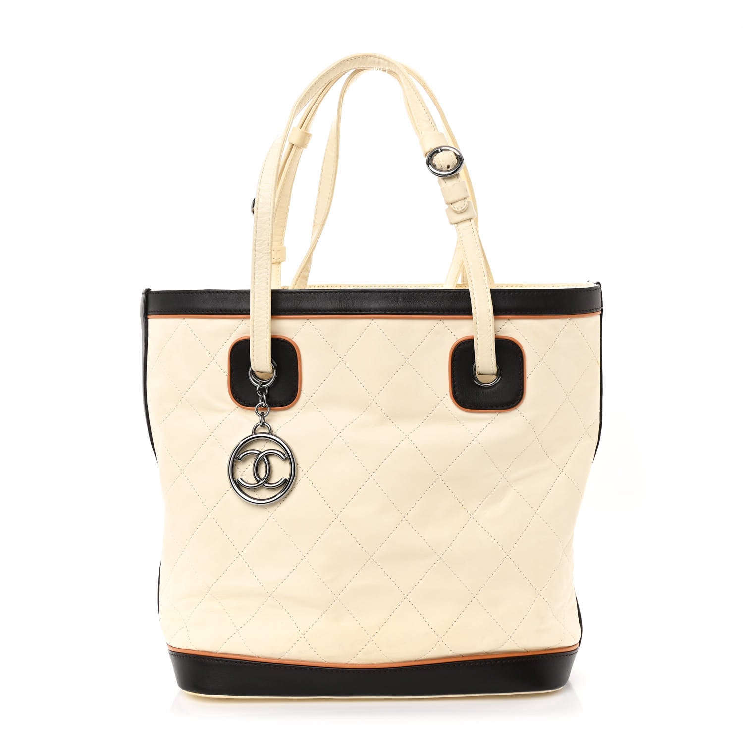 Chanel Lambskin Quilted Country Club Tote White Black 1 of 14