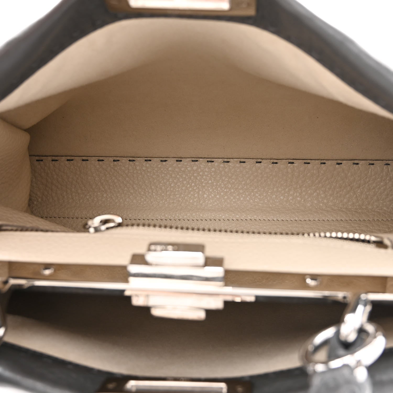 Fendi Cuoio Romano Selleria Bi-Color Medium Peekaboo Iconic Satchel Asfalto Latte 5 of 11