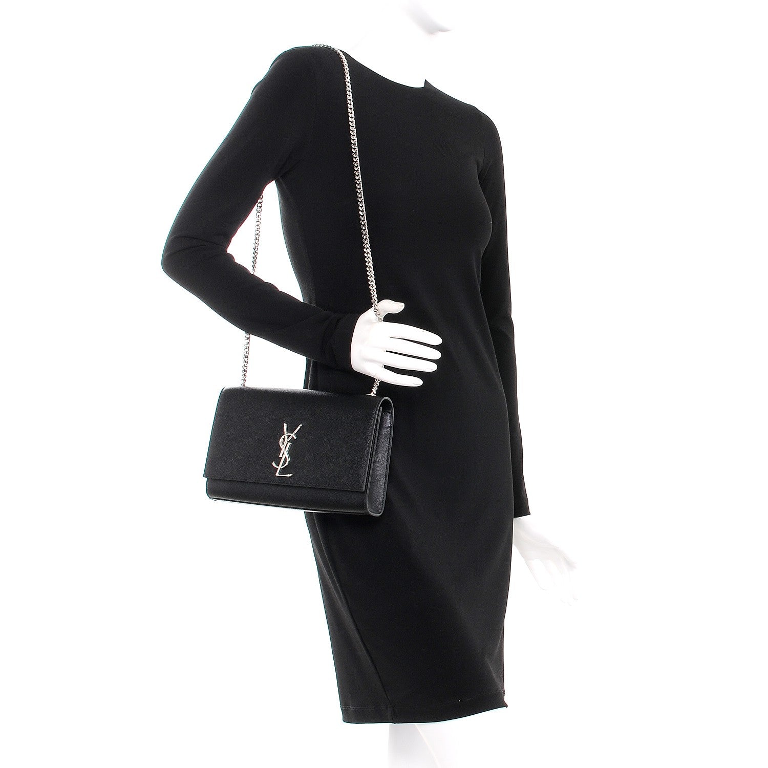 Saint Laurent Grain De Poudre Medium Classic Monogram Kate Satchel Black 2 of 7