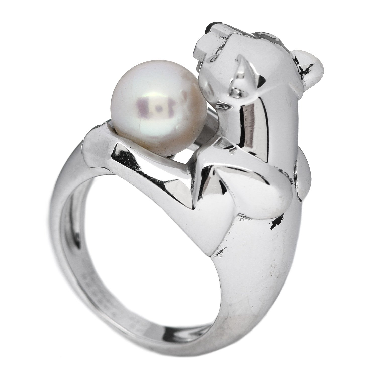 Cartier 18K White Gold Pearl Black Onyx Emerald Panthere De Cartier Ring 52 6 3 of 6