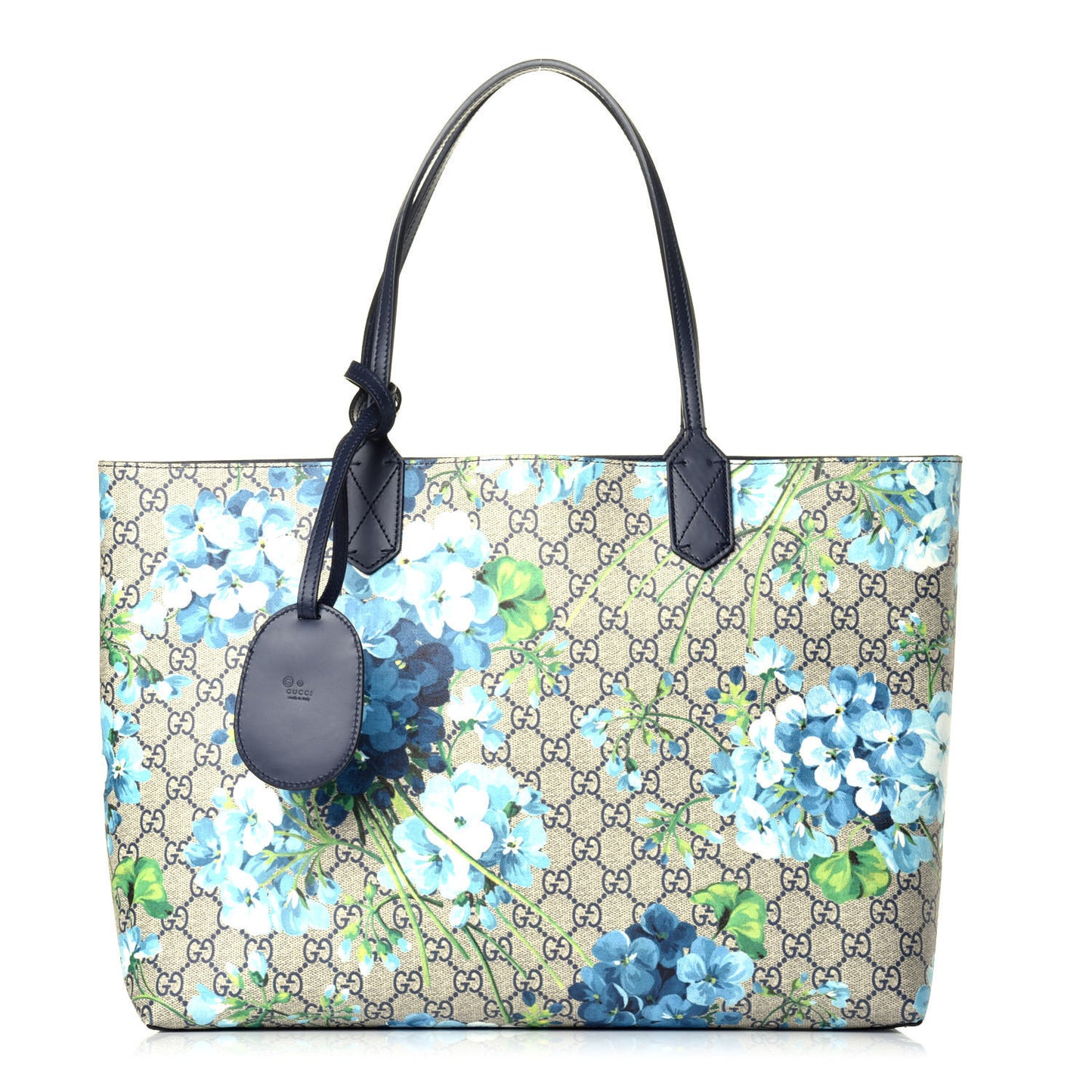 GG Supreme Monogram Blooms Medium Reversible Tote Beige Blue Navy