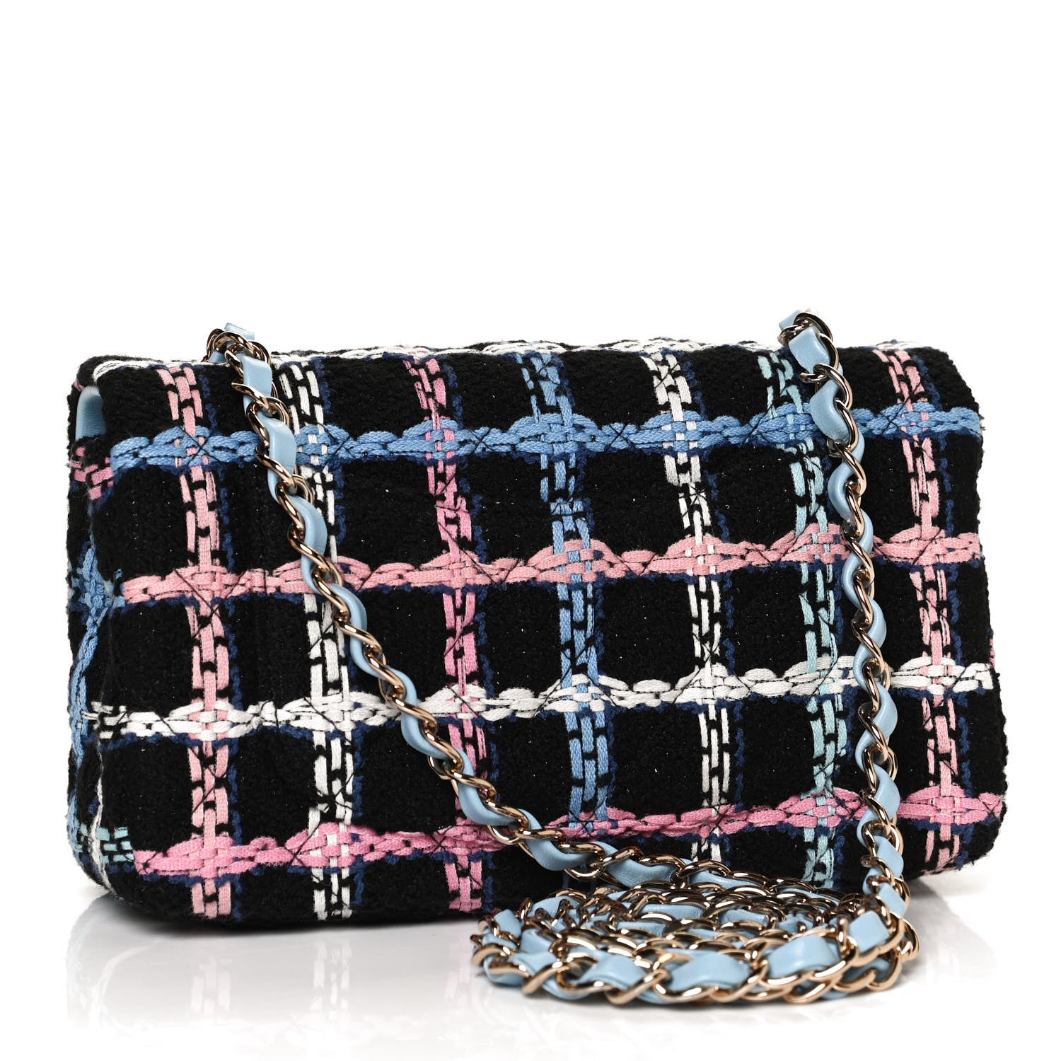 Chanel Tweed Quilted Mini Rectangular Flap Black Pink Blue Ecru 3 of 11