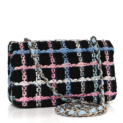 Chanel Tweed Quilted Mini Rectangular Flap Black Pink Blue Ecru 3 of 11