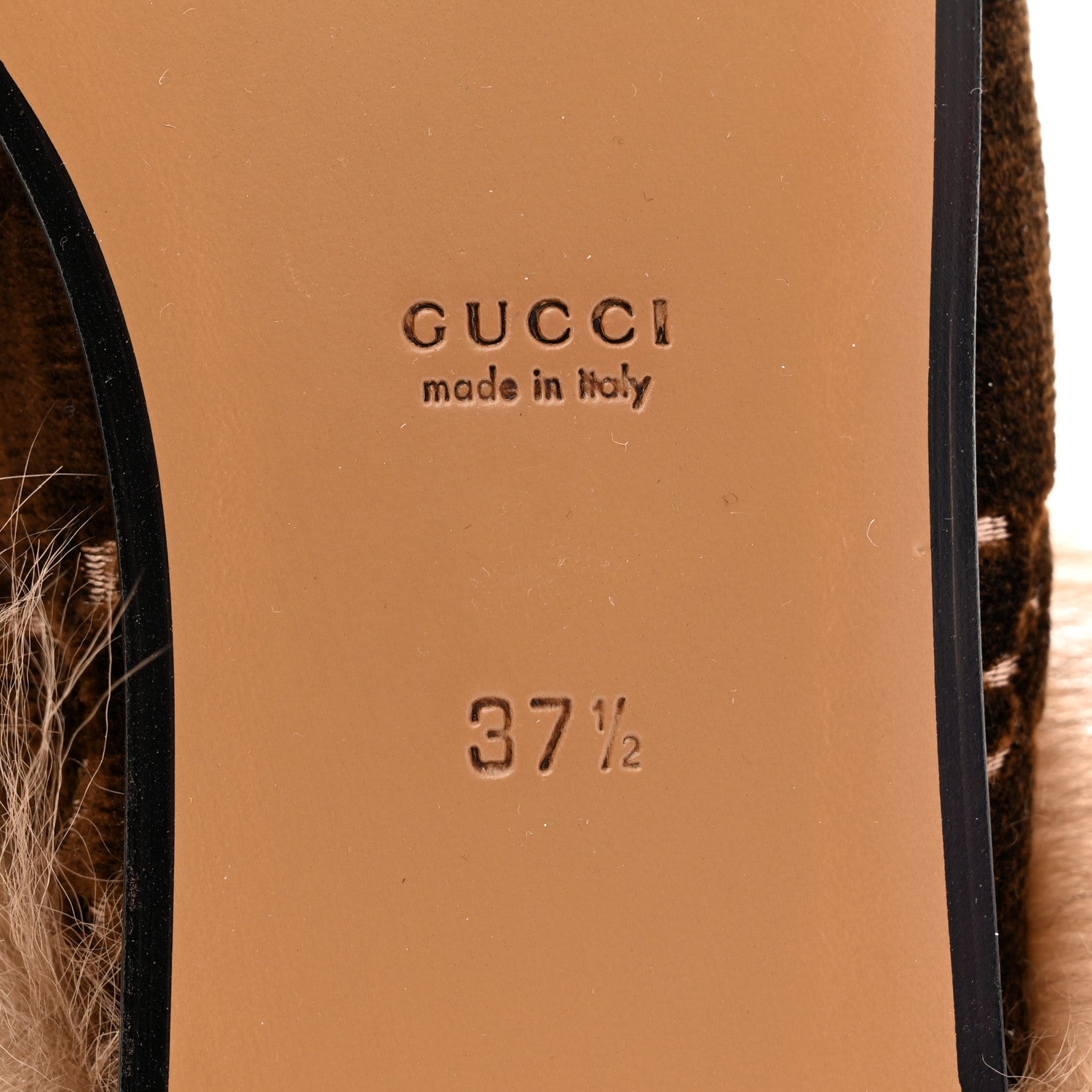 Gucci Velvet GG Monogram Fur Womens Princetown Slippers 37.5 Brown Black Natural 7 of 7