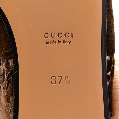 Gucci Velvet GG Monogram Fur Womens Princetown Slippers 37.5 Brown Black Natural 7 of 7