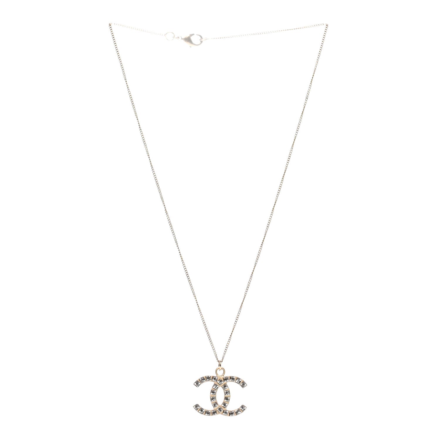 Chanel Crystal CC Pendant Necklace Gold 3 of 4