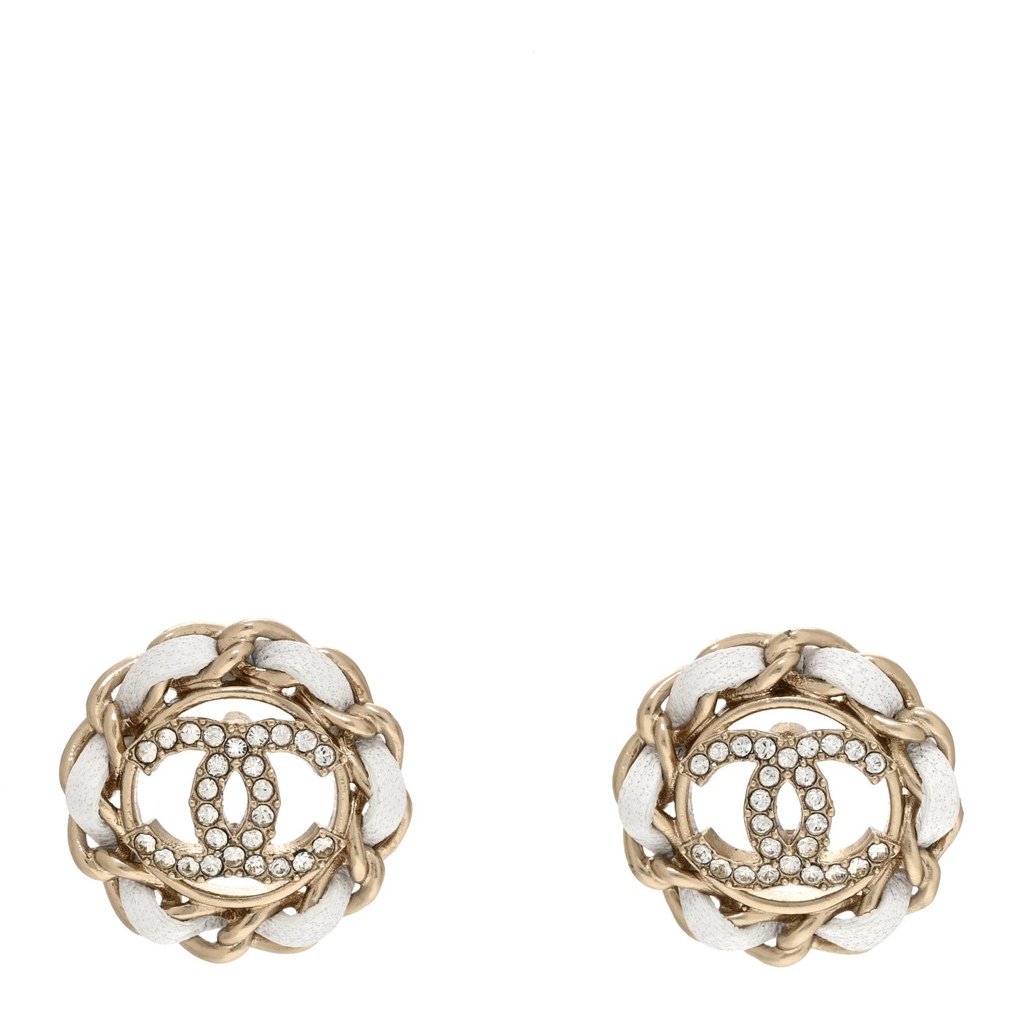 Crystal Lambskin Chain Around CC Earrings Light Gold White