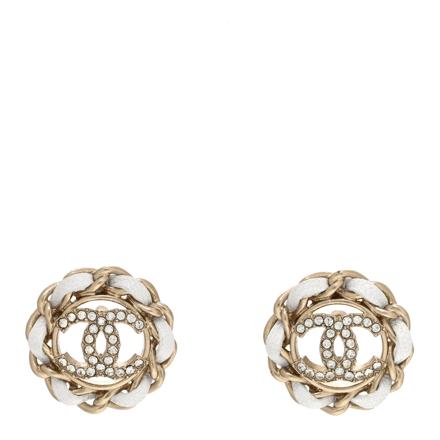 Chanel Crystal Lambskin Chain Around CC Earrings Light Gold White 1 of 4