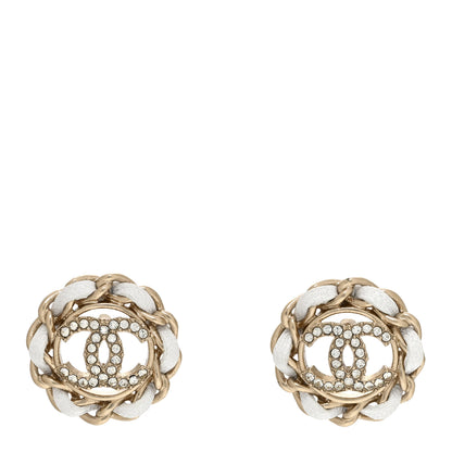 Chanel Crystal Lambskin Chain Around CC Earrings Light Gold White 1 of 4