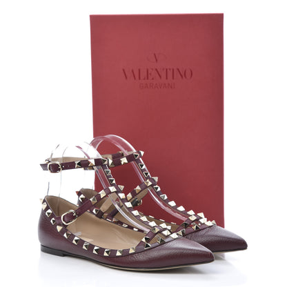 Valentino Garavani Pebbled Calfskin Rockstud Cage Ballerina Flats 38 Rubin 12 of 12