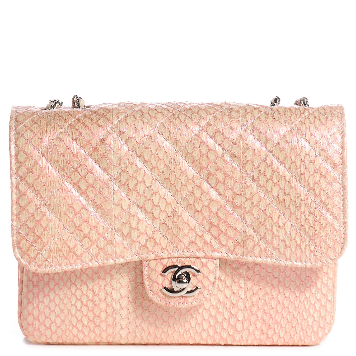 Chanel Snakeskin Clam's Pocket Medium Flap Light Pink 1 of 8