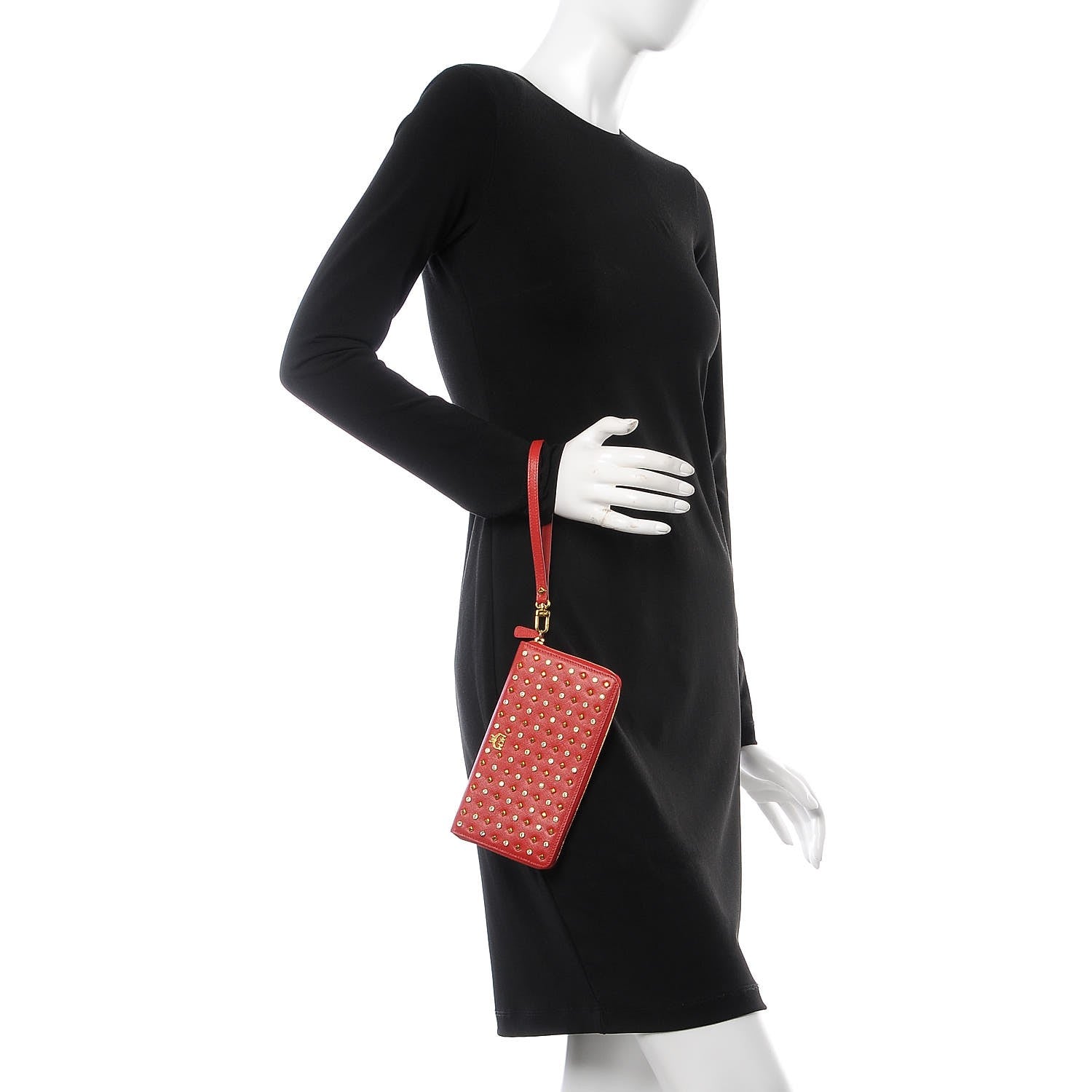 MCM Saffiano Studded Zip Wallet Red 2 of 11
