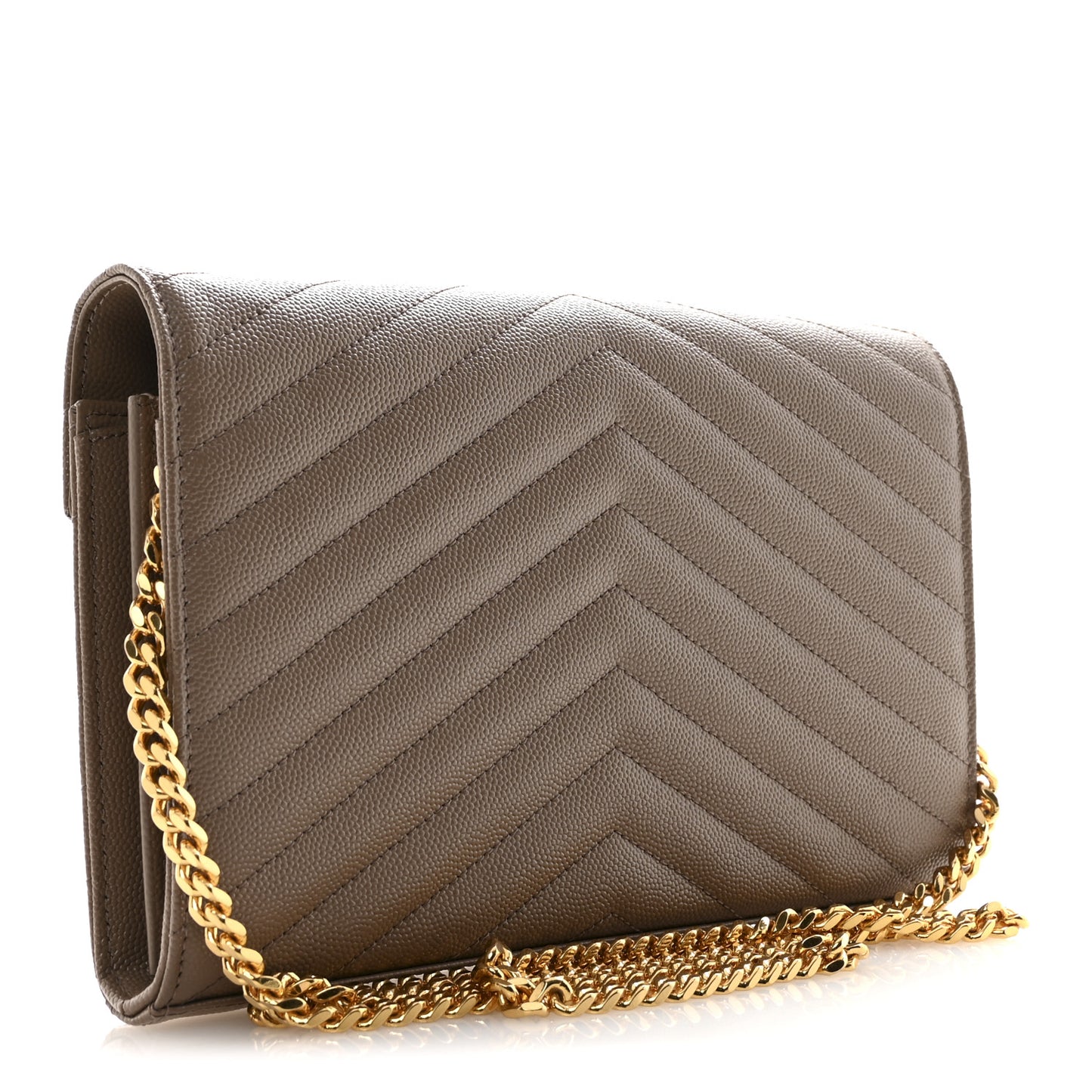 Grain De Poudre Matelasse Chevron Monogram Chain Wallet Dark Beige