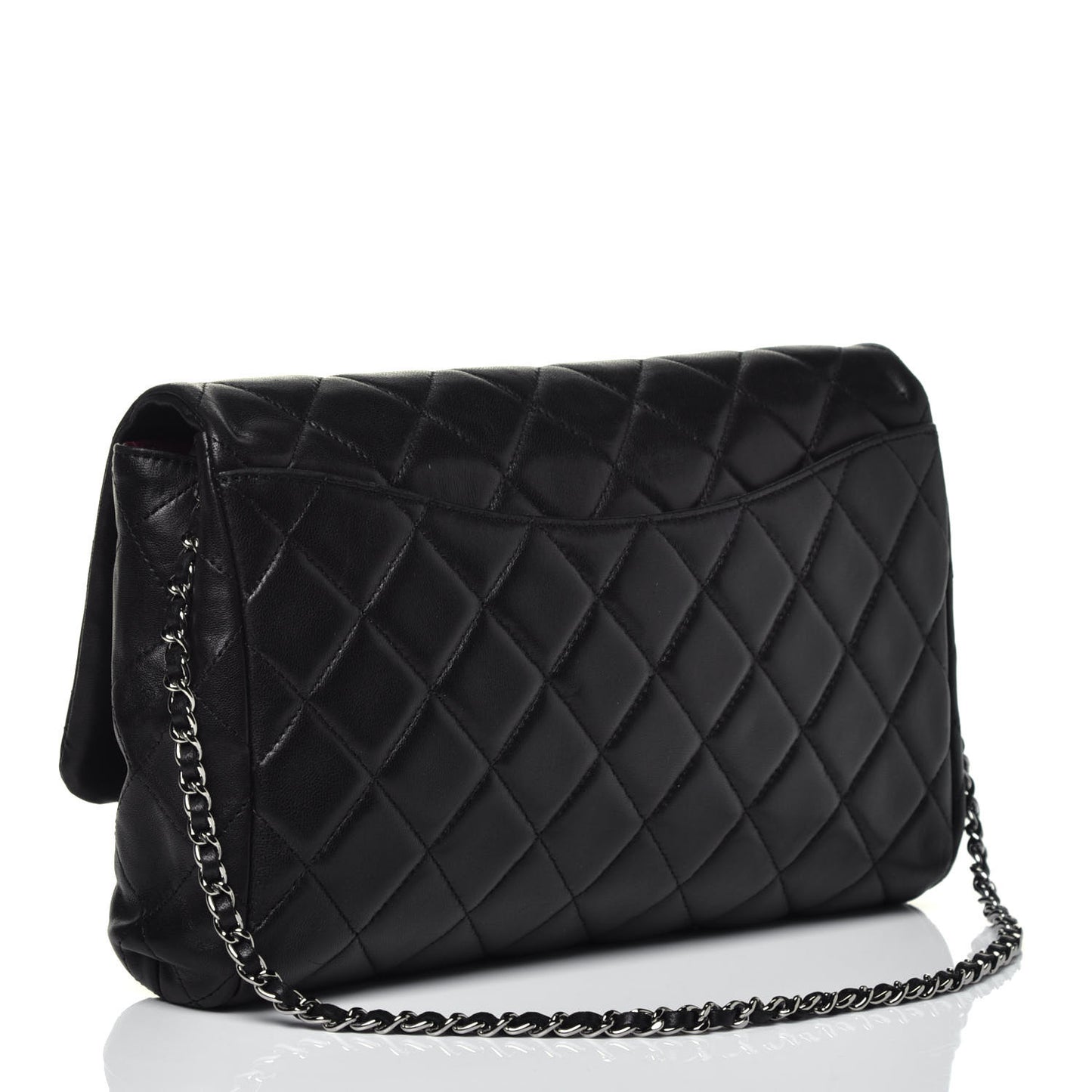 Lambskin Quilted Clutch With Chain Flap Black