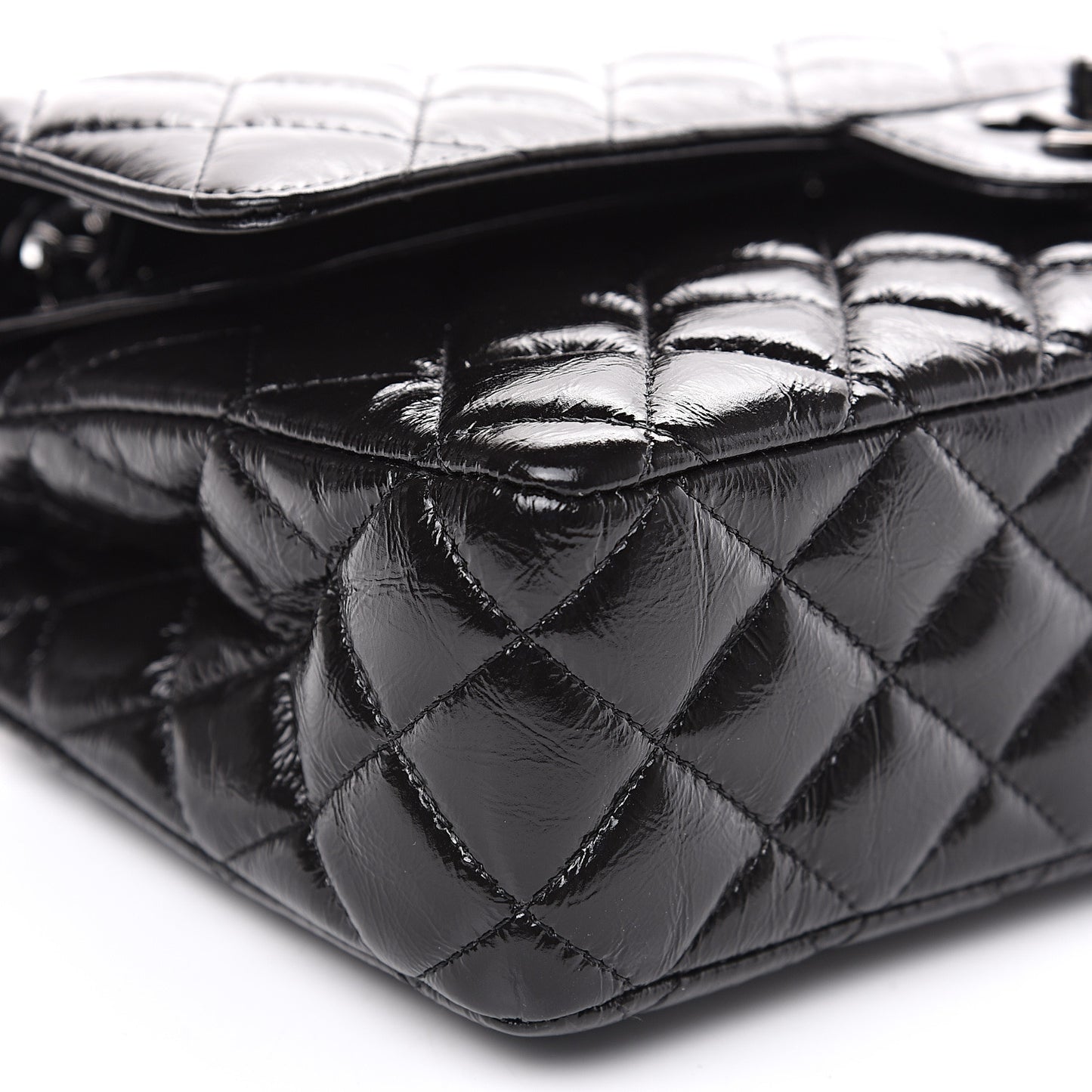 Shiny Crumpled Calfskin Quilted Medium Double Flap So Black