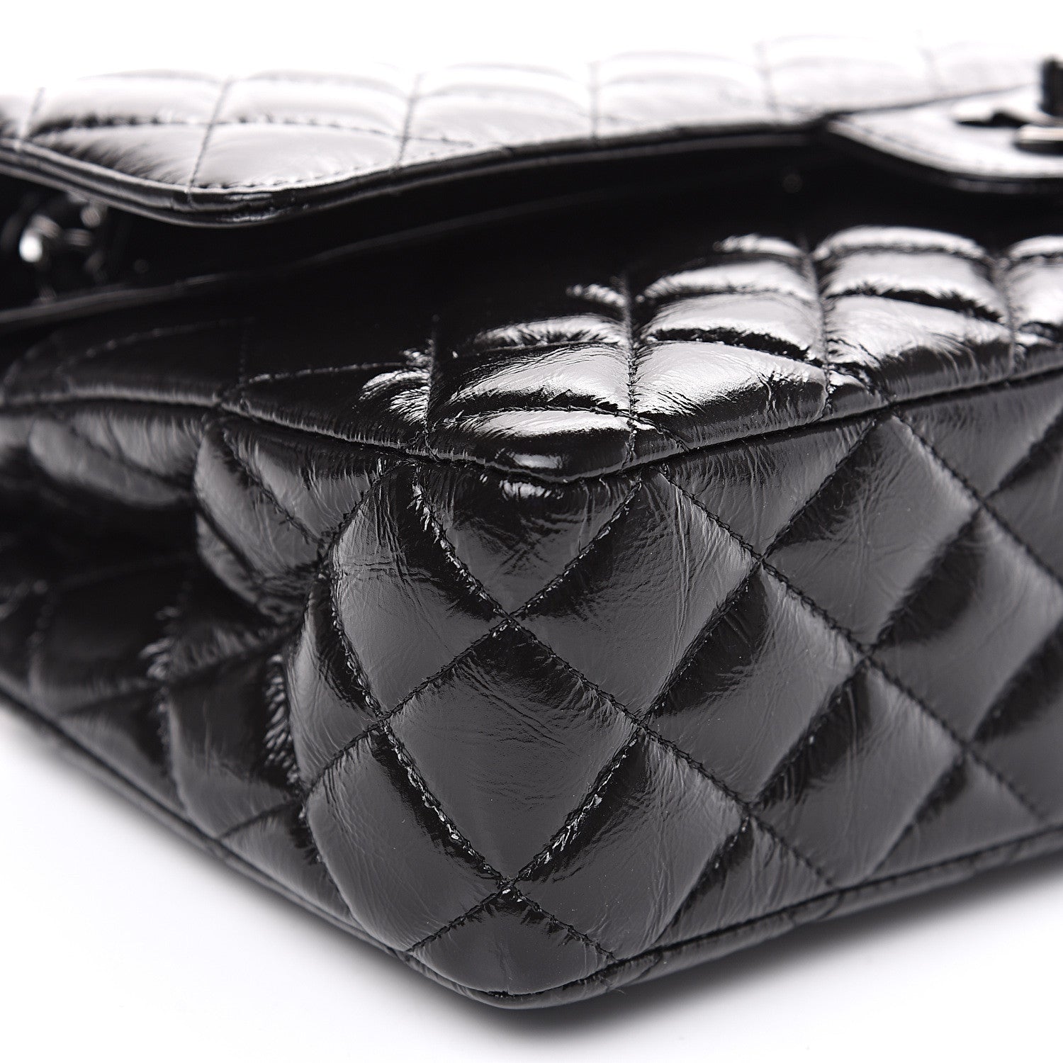 Chanel Shiny Crumpled Calfskin Quilted Medium Double Flap So Black 7 of 8