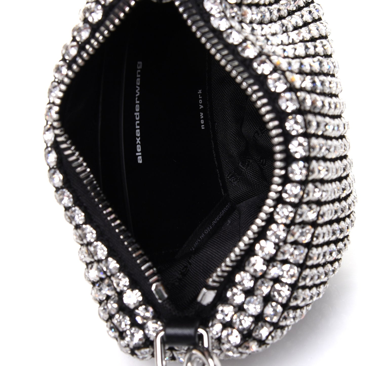 Mesh Crystal Rhinestone Mini Heiress Pouch Black Silver