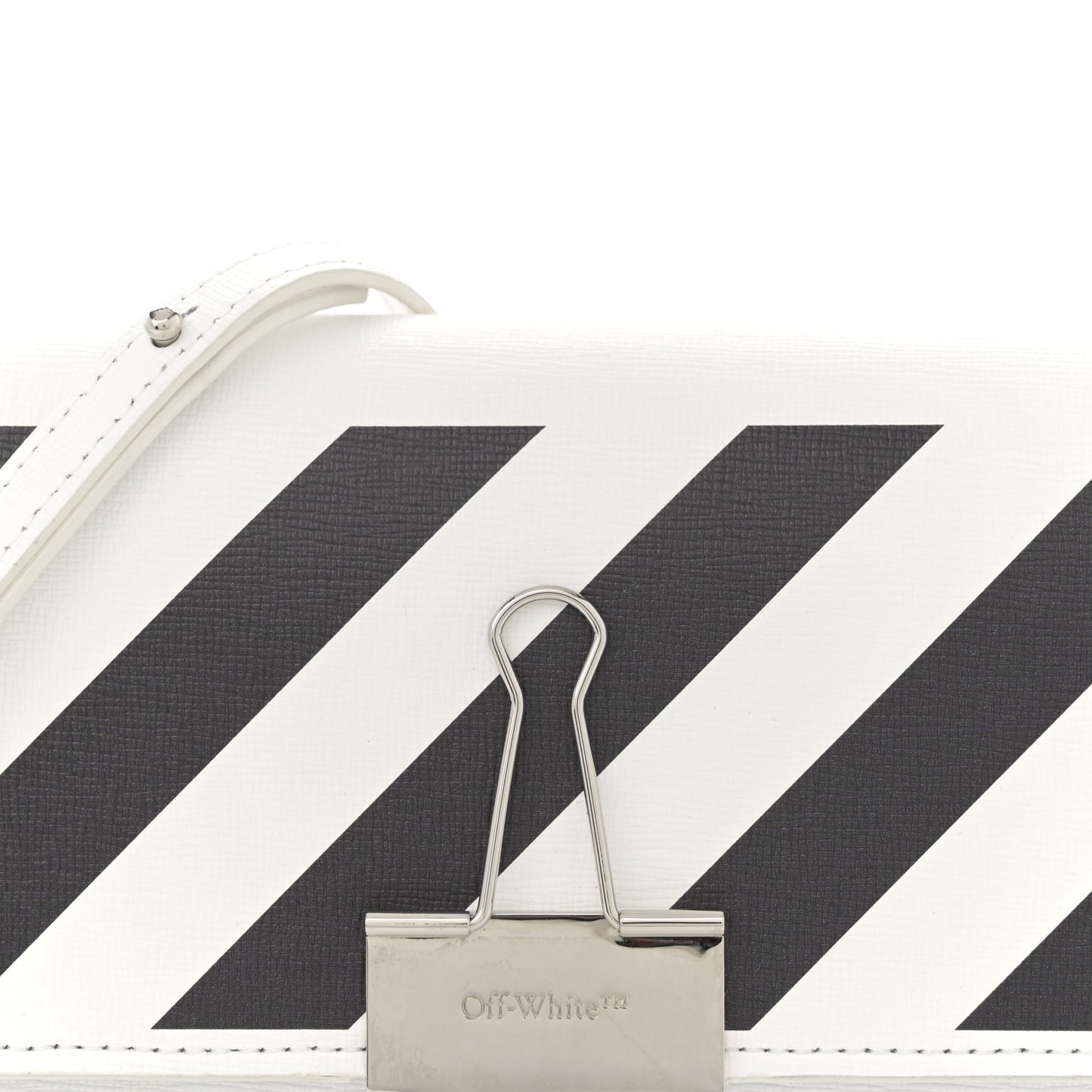 Saffiano Striped Diag Binder Clip Flap Wallet On Chain White Black