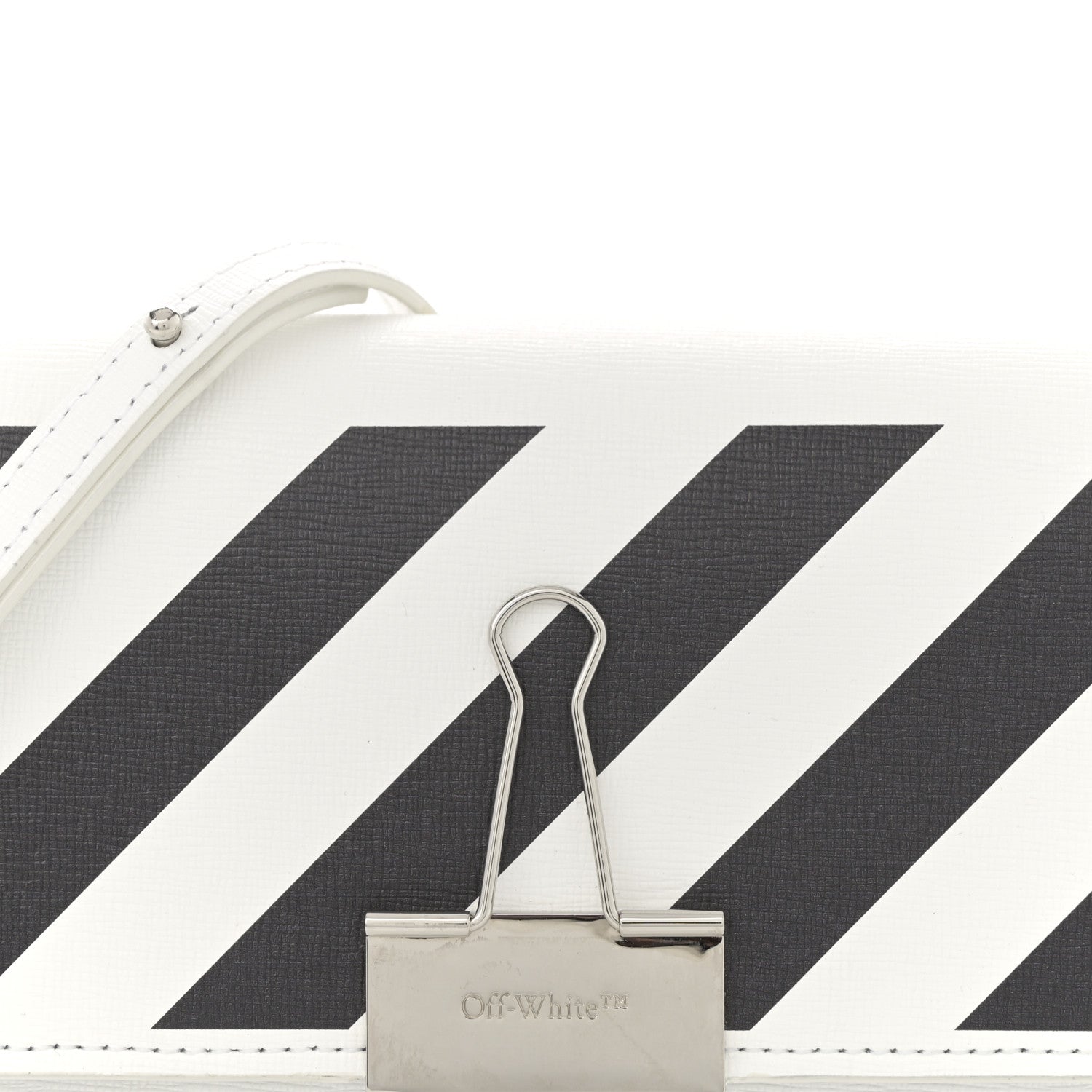 Off-White Saffiano Striped Diag Binder Clip Flap Wallet On Chain White Black 7 of 10