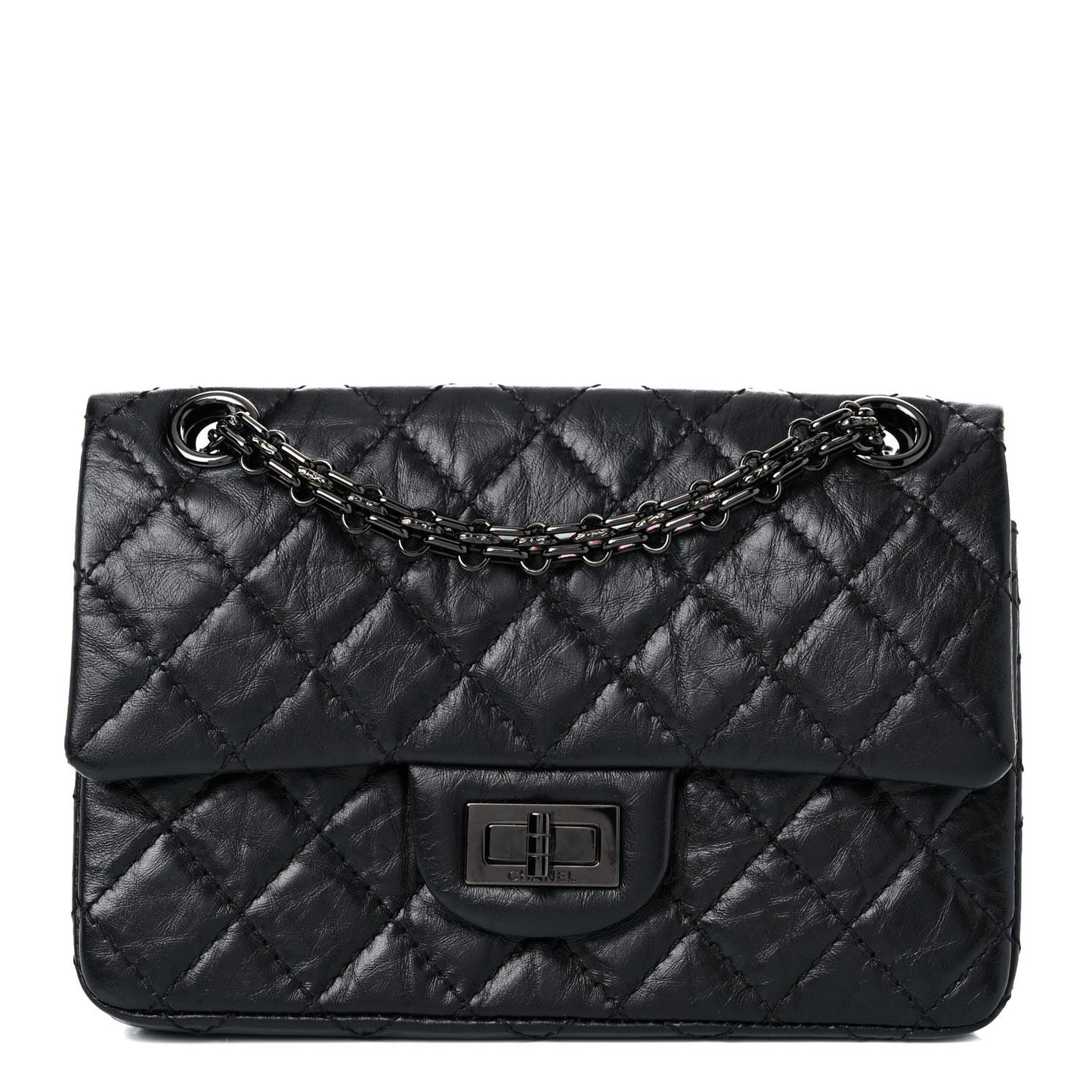 Aged Calfskin Quilted 2.55 Reissue Mini Flap So Black