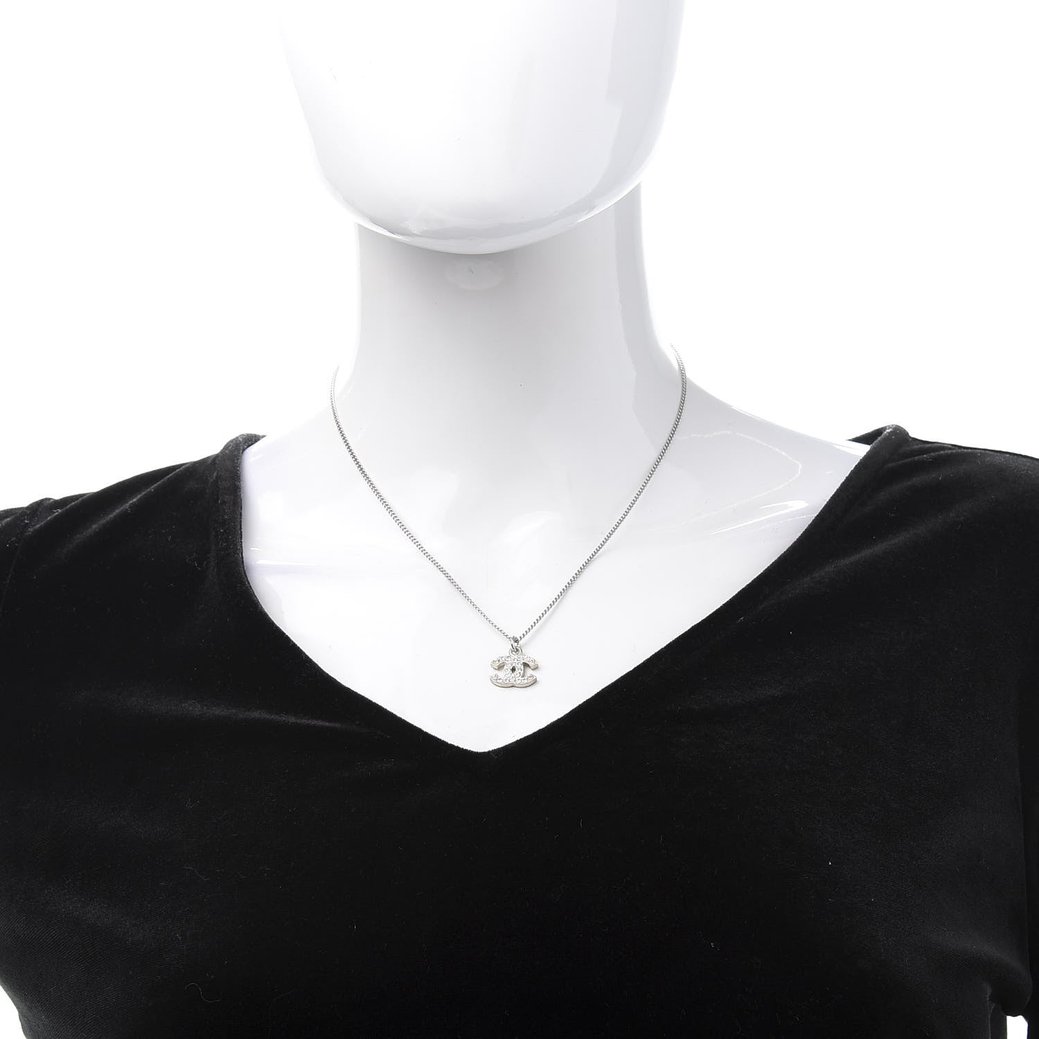 Chanel Crystal CC Necklace Silver 2 of 6