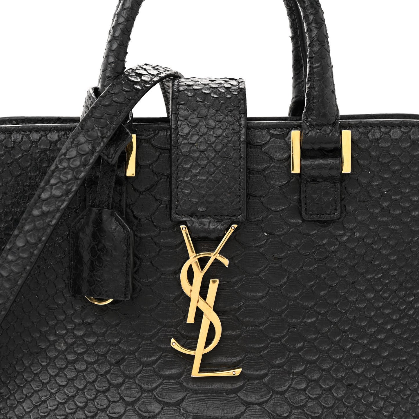 Python Calfskin Embossed Monogram Baby Cabas Black