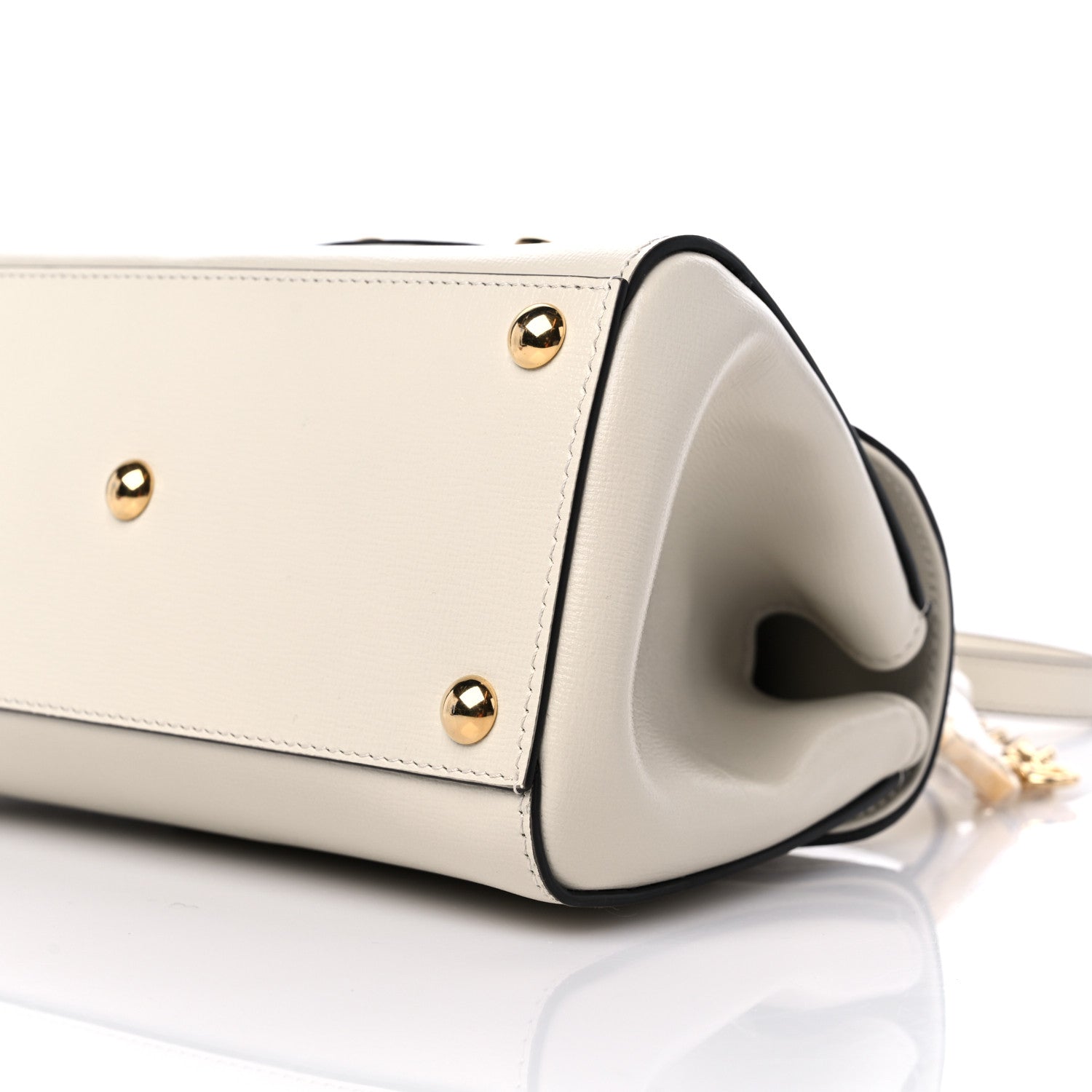Gucci Glazed Textured Calfskin Mini Horsebit 1955 Top Handle Flap Bag Mystic White 7 of 7