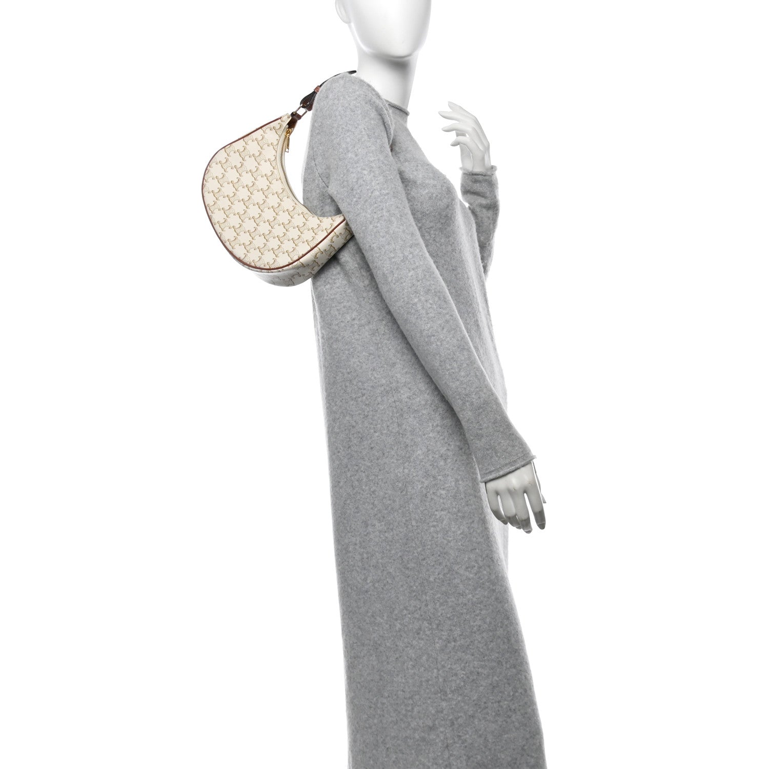 Celine Canvas Calfskin Ava Triomphe Shoulder Bag White 2 of 10