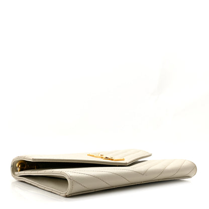 Saint Laurent Grain De Poudre Matelasse Chevron Monogram Envelope Clutch Crema Soft 4 of 12