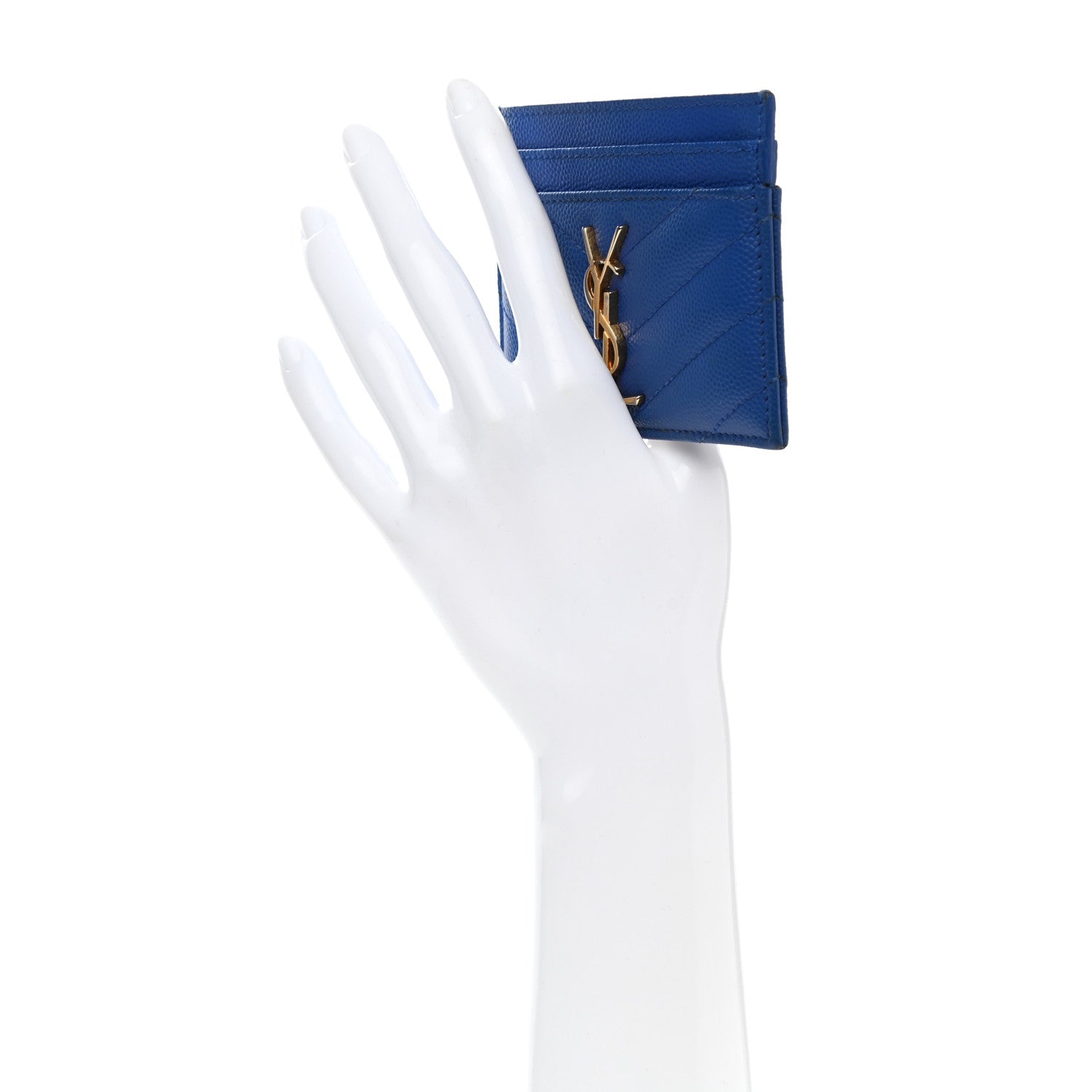Saint Laurent Grain De Poudre Matelasse Monogram Credit Card Case Blue Majorelle 2 of 9