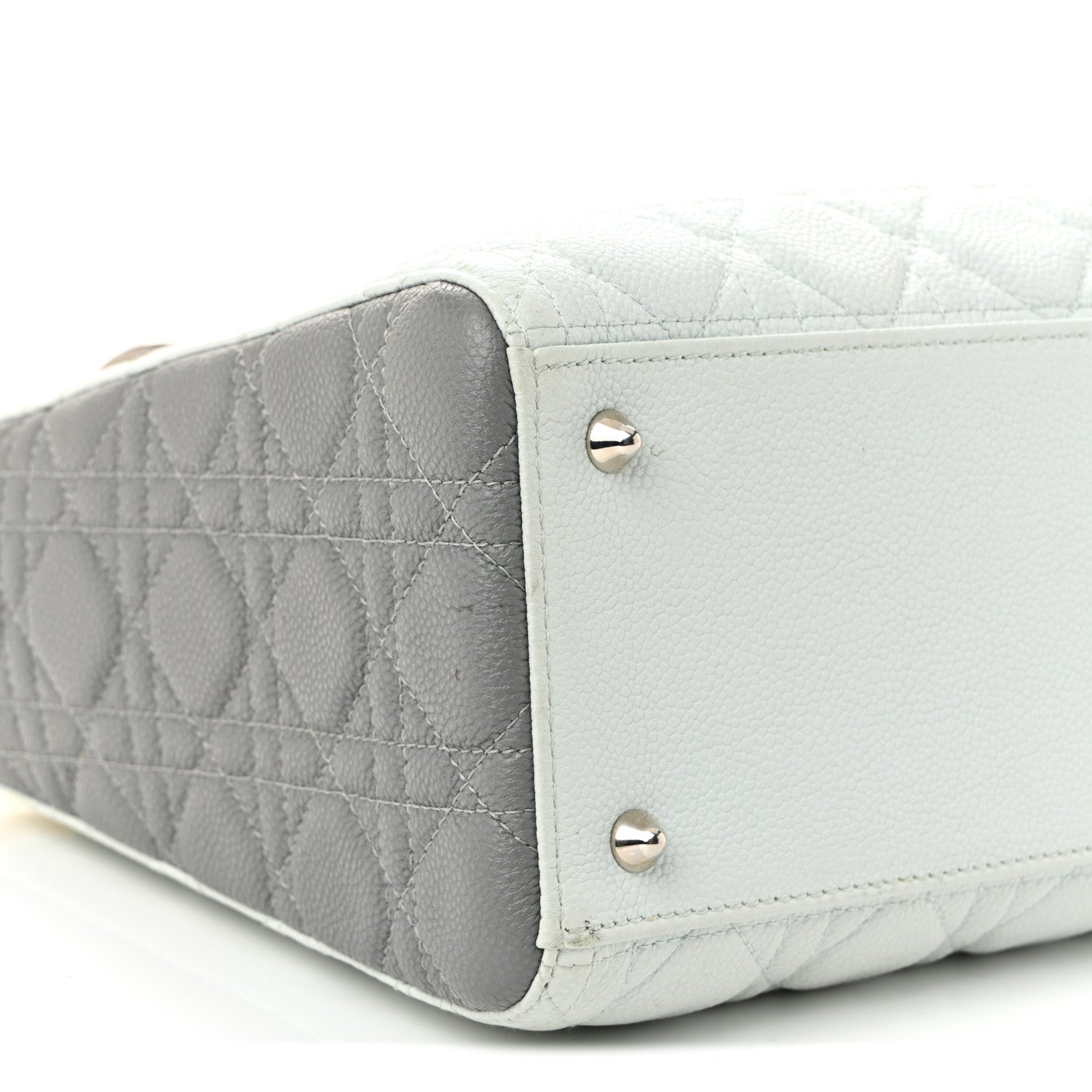 Christian Dior Grained Calfskin Cannage Medium Tri-Color Lady Dior Light Blue Grey Yellow 9 of 10