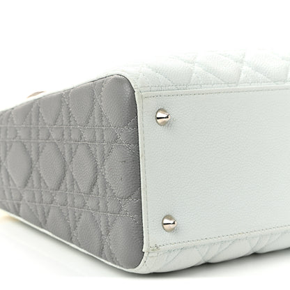 Christian Dior Grained Calfskin Cannage Medium Tri-Color Lady Dior Light Blue Grey Yellow 9 of 10