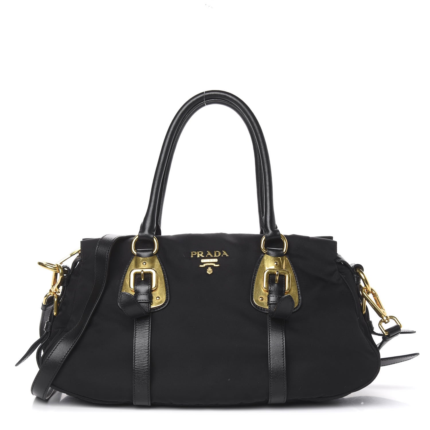 Prada Tessuto Nylon Soft Calfskin Shopping Satchel Black 1 of 12